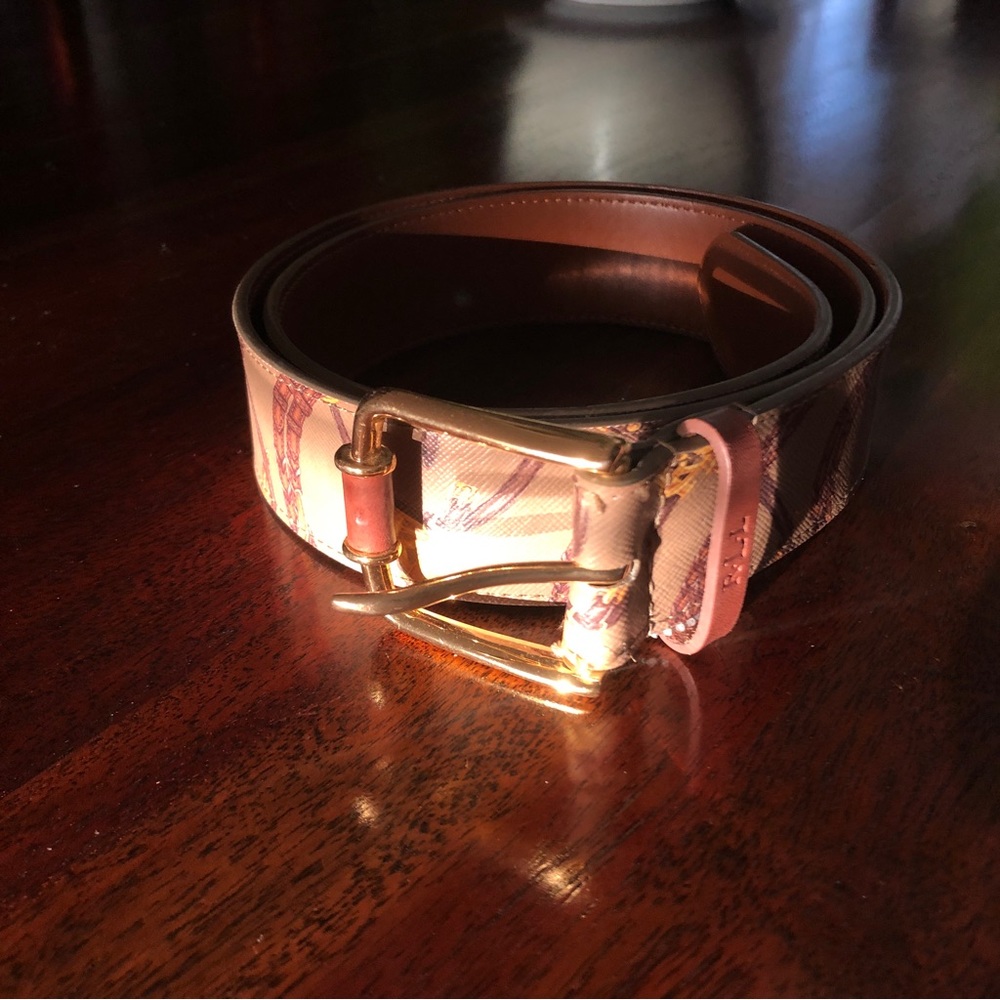 Ralph Lauren Leather Equestrian Print Tan Belt Large NWOT